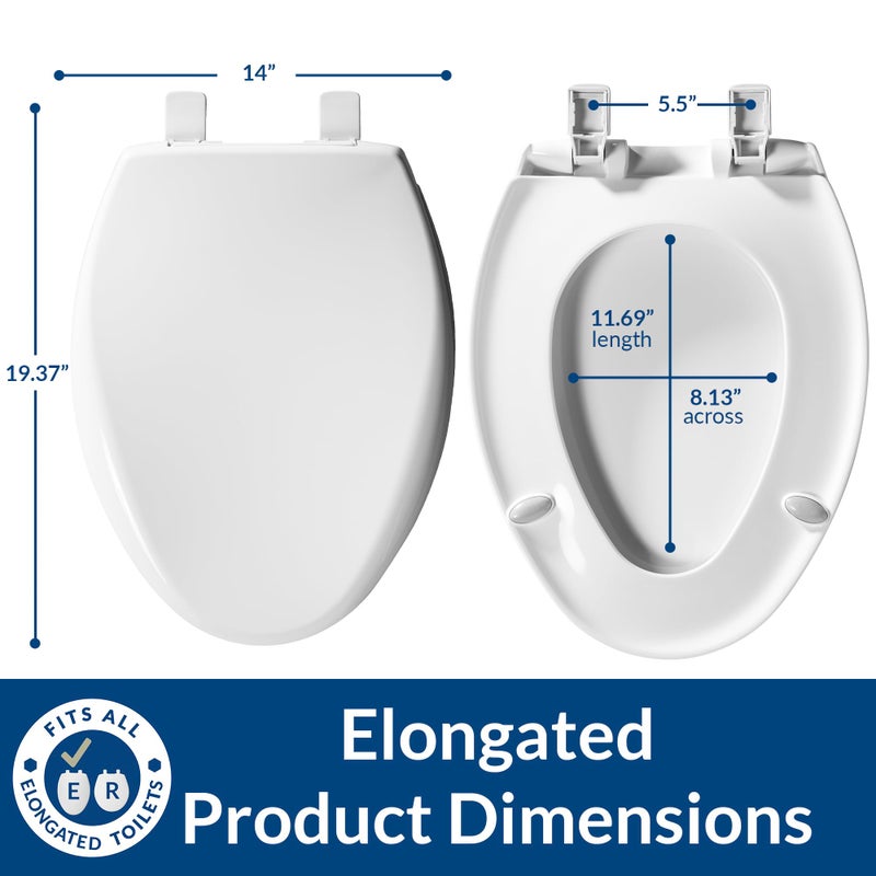 Bemis Aurora Slow Close Toilet Seat, Easy Clean Hinges and Adjustable Perfect Fit Plastic Seat, Made in USA, Elongated, White - Image 5